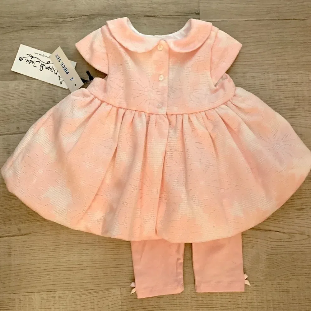 Pippa & Julie Peach Floral Bubble Tunic Legging Set NWT Size 12M